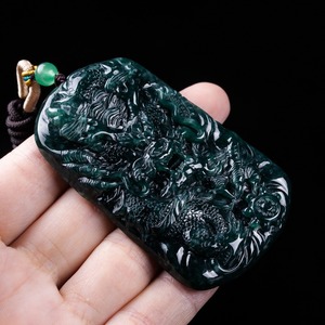 Ciondolo di Lusso in <span class=keywords><strong>Argento</strong></span> Naturale di Grado A a Forma di Drago Tridimensionale, Corpo Spesso, Alta Qualità, Texture Ghiaccio Verde - Product Image 4