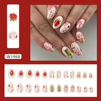 Ovale nagels met bloemenprint, korte crèmewitte opzetnagels, ABS, machinaal gemaakt, 24 stuks, schattige nepnagels met strikjes voor vrouwen