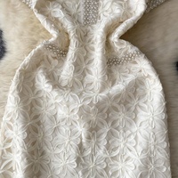 Robe décontractée élégante pour femme, col en V perlé, dentelle ajourée, manches courtes, coupe trapèze, pour le quotidien