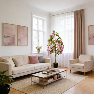 Arbre de glycine artificiel réaliste, plantes artificielles avec tronc en bois et fleurs en pot pour la décoration extérieure et intérieure, mariage, bureau, maison - Product Image 5