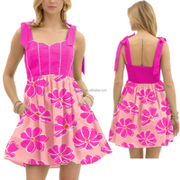 Mini robe d'été personnalisée A-ligne pour les femmes de grande taille sans manches nœud papillon sangle écologique smocké imprimé fleuri doux lavable