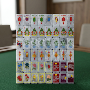 160 Pcs Luxury Mini Acrylic Mahjong Tiles Ruby Red Base Engraved American Style 4 Players <b>Folding</b> Metal Legs Gift - Product Image 3
