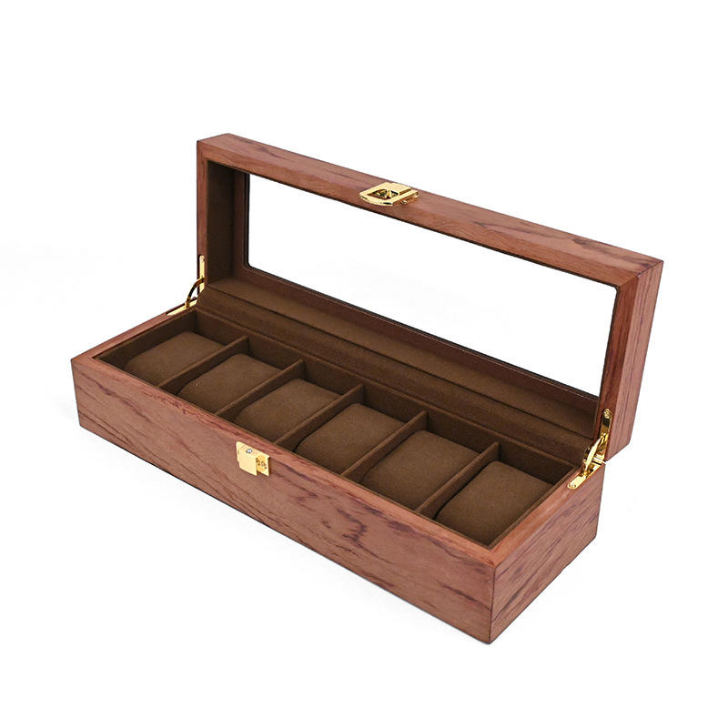 กล่องใส่นาฬิกาลูกแพร์ดอกคำฝอย6ช่อง/สีน้ำตาลด้านใน