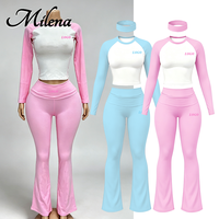 Ensemble trois pièces personnalisé Milena pour femme – Loungewear haut de gamme avec haut à manches longues et pantalon évasé taille haute plissé