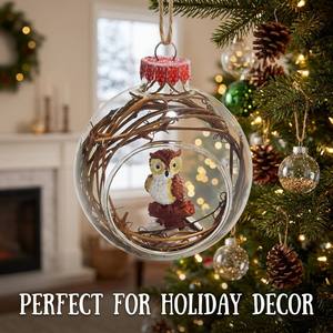 Boule de Noël en verre soufflé à la main, transparente, de luxe, personnalisée, en gros, avec figurine animale, thème forêt, pour la décoration des fêtes - Product Image 1