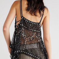 Hirigin Débardeur femme Y2K en maille à sequins, brodé floral scintillant, style camisole courte, sans manches, dos nu, orné de strass, style coquette