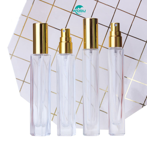 Free sample Cosmetic packaging 1/3oz gold silver black empty transparent rectangle shape glass perfume spray bottle 10ml