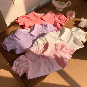 Camicia per Bambine Primavera 2026, T-Shirt <span class=keywords><strong>Polo</strong></span> Stampata a Maniche Corte con Colletto a Bambola e Maniche a Sbuffo - Product Image 3