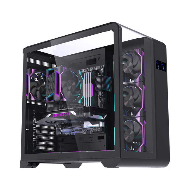 Gaming PC Case Tempered Glass ATX Computer Chassis with Temperature Display Support 360mm Liquid Cooling OEM ODM Factory