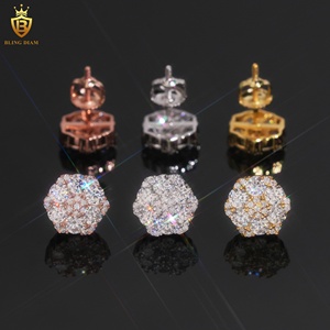 Low MOQ Wholesale Hip Hop Jewelry Moissanite Iced Out Flower <strong>Earrings</strong> 10mm Iced Out Moissanite 925 <strong>Silver</strong> <strong>Stud</strong> <strong>Earrings</strong> Jewelry - Product Image 2