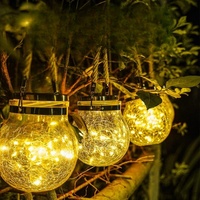 Promotion : Guirlande Solaire 20 LED pour Pot Décoratif Effet Craquelé, Lumière Solaire Extérieure en Verre pour Jardin, Patio, Cour