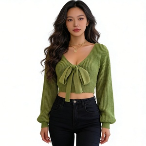 เสื้อสเวตเตอร์แฟชั่นคอวีแขนกระดิ่งสำหรับผู้หญิง - Product Image 4