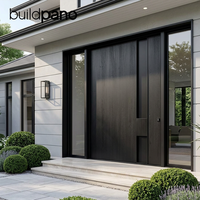 Puerta Pivotante de Madera Sólida Estilo Americano, Puerta de Entrada Principal de Diseño Personalizado con Ventanas Laterales de Vidrio