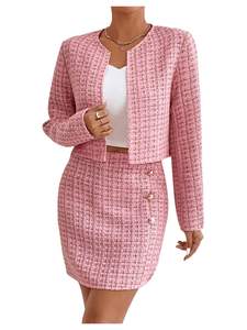 Ensemble de costume décontracté 2 pièces pour femmes, motif uni, tissu en polyester peigné, respirant, anti-froissement, blazer à manches longues, jupe - Product Image 4