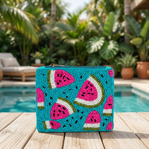 Beaded Bohemian Watermelon Coin Purse Square Mini Pouch Zipper Change Holder <b>Travel</b> Fashion Embroidered Promotional <b>Gift</b> - Product Image 2
