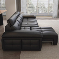Sofá Cama Estilo Nube para Sala de Estar, Sofá Cama Moderno con Control Remoto y Taburetes Pequeños, Sofás Eléctricos de Cuero para el Hogar