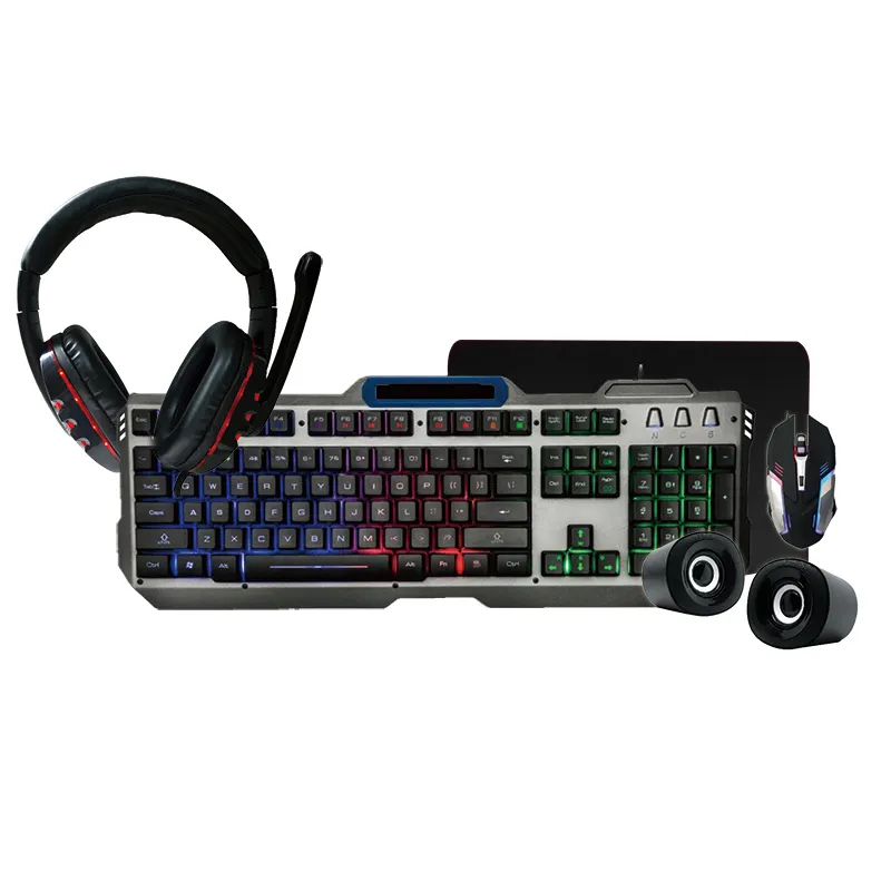 Hot Selling Wired Gaming Backlight Kit Combo 5 In 1 Gaming Bundel-Toetsenbord & Muis & Headset & Speaker & Mouse Pad