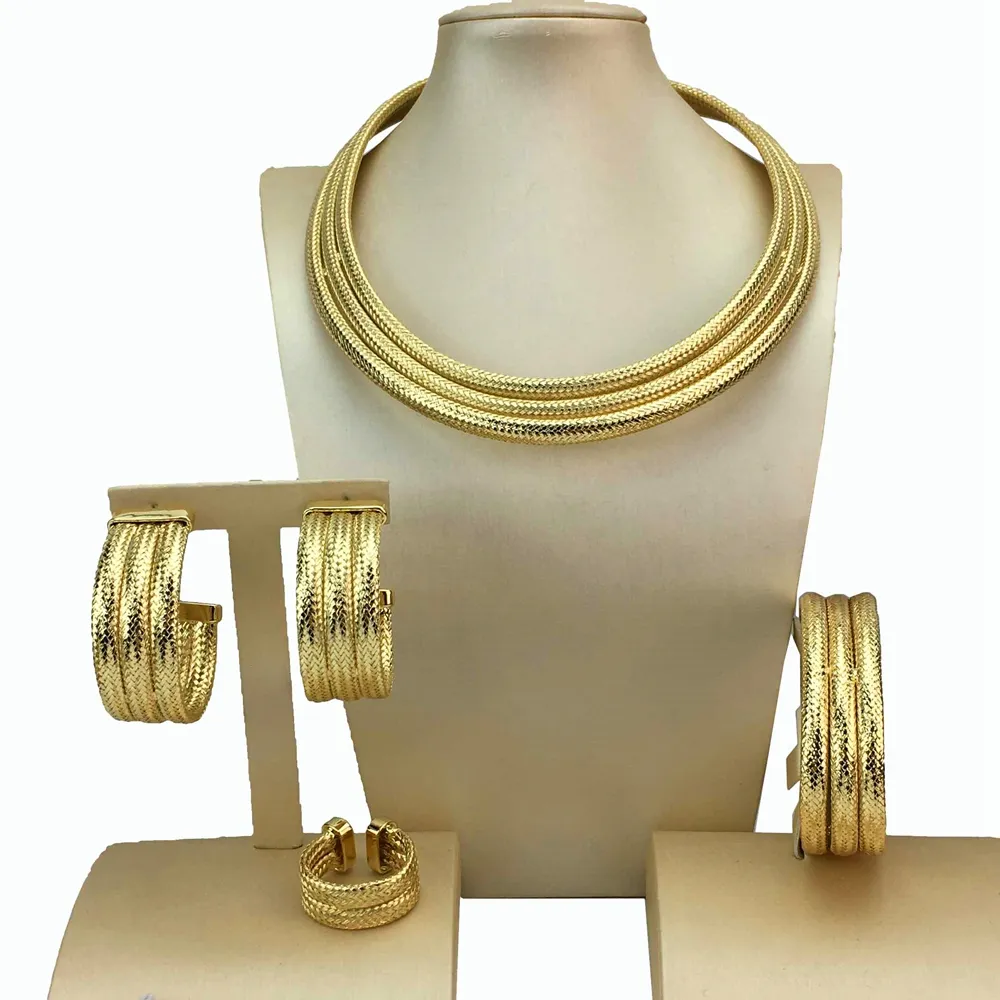 Set di gioielli Yuminglai Dubai da donna africano di lusso Set di gioielli placcato oro italiano