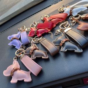 Cute French Bulldog Keychain PU Leather Car <b>Key</b> <b>Ring</b> & Bag Pendant Creative Puppy Gift for Pet Lovers (Wholesale Available) - Product Image 1