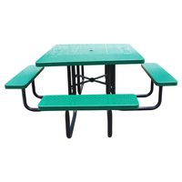 Table de pique-nique en métal commerciale d'extérieur meubles de jardin table à manger en acier extérieur table de café de patio de terrain de jeu avec le trou de parapluie