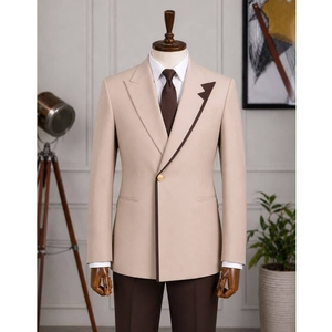 Elegante Abito Beige <span class=keywords><strong>da</strong></span> <span class=keywords><strong>Uomo</strong></span>, <span class=keywords><strong>Smoking</strong></span> Formale Monopetto per Sposo, Testimone, Cerimonie e Feste, Design Elegante - Product Image 1