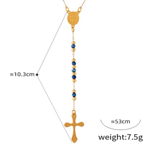 Collar de cadena con cuentas retro, chapado en oro, de acero inoxidable, con colgante ovalado de la Virgen María y cruz, tipo rosario, para mujeres y hombres - Product Image 6