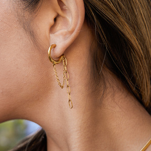 Boucles d'oreilles créoles à pampilles en acier inoxydable avec anneau en C pour femme, bijoux pendantes tendance, design géométrique automne-hiver - Product Image 2