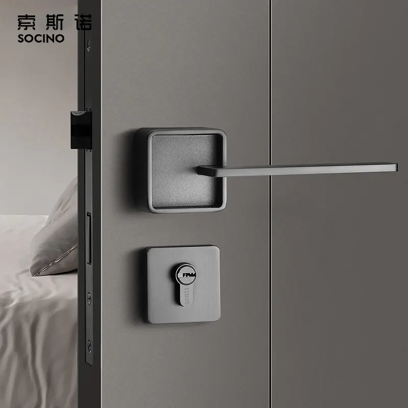 Tiêu chuẩn cao NỘI THẤT PHÒNG NGỦ câm đen xám cửa gỗ hợp kim kẽm hiện đại khóa cửa xử lý cho phòng ngủ
