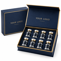 Boîte d'échantillons de parfum de luxe bleu marine, emballage en papier personnalisé, boîte cadeau avec étiquette autocollante imprimée