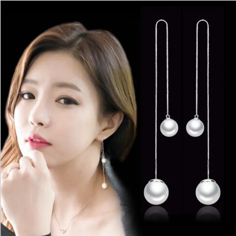 Coreano S925 aguja de plata estrella Luna hoja hielo flor pelo bola en forma de pendientes largos al por mayor pendientes de gota femenina