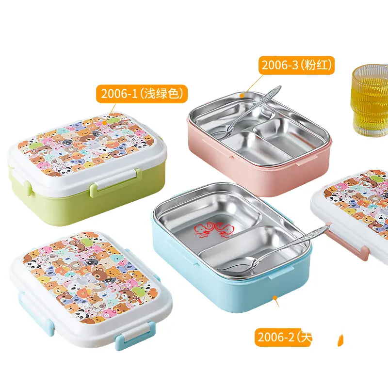 DF Trading House Cartoon Children's school Lunch Box Bento Kids fiambrera con cuchara Baby Food Lunch Box