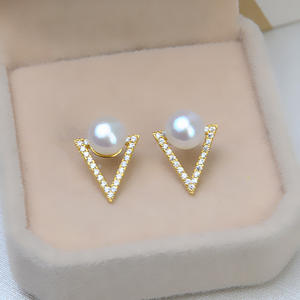 Pendientes Triangulares de Plata S925 Wenchi para Mujer, Perlas Personalizadas con Orificio, Accesorio DIY, Modelo Elegante con Perlas - Product Image 2