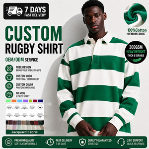 Camiseta de rugby de algodón grueso personalizada de manga larga con cuello polo a rayas, corte holgado, estilo urbano, venta al por mayor, camiseta de jersey para hombre - Product Image 1