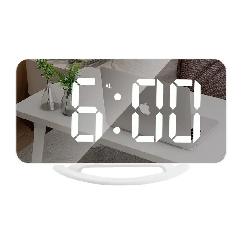 นาฬิกาพลาสติกอิเล็กทรอนิกส์ไวต่อแสง,นาฬิกาสำหรับห้องนอนพื้นผิวกระจกนาฬิกาปลุก LED ดิจิตอลพร้อมพอร์ต USB