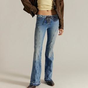 Jeans de Mujer a la Moda, Personalizados de Fábrica, Corte Ajustado, Cintura Baja, Estilo Vintage, Pantalones de Mezclilla de Cintura Alta - Product Image 1