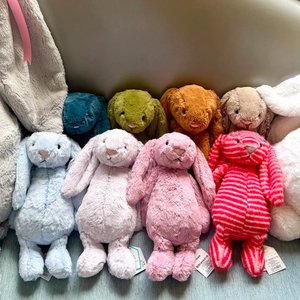 Peluche Jellycats de la série Shy Bugs Bunny, version haute qualité, avec logo doré et motif floral, Love Bugs Bunny - Product Image 1