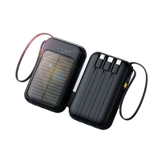 Factory Wholesale 4 in 1 Solar Power Bank With Built in Cable Portable Powerbank Solar 10000mah Solar Power Banks Manufacturer