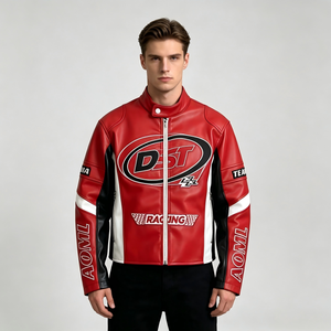OEM Custom Vintage <strong>Racing</strong> Motorcycle <strong>Jacket</strong> for Men PU Leather Biker Coat with Custom Embroidery Streetwear for Outdoor Riding - Product Image 4