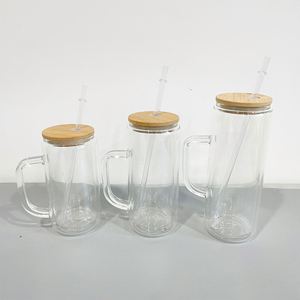 Gobelet en verre à double paroi de 12 oz, 15 oz, 20 oz avec couvercle en bambou et paille en plastique transparente pour café glacé, soda, sans BPA - Product Image 2