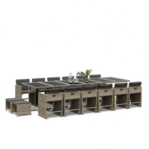 Ensemble de salle à manger d'extérieur en rotin gris, 16 pièces, mobilier de jardin contemporain, résistant aux intempéries, ensemble de patio - Product Image 1