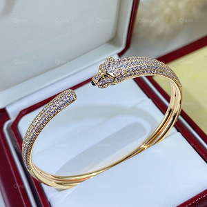 925 Bạc Tinh Tế 18K Vàng-Mạ Leopard Đầu Vòng Đeo Tay Đầy Đủ Kim Cương Ngọc Lục Bảo Mắt Động Vật Thiết Kế Thương Hiệu Người Đàn Ông Phụ Nữ Quà Tặng - Product Image 4