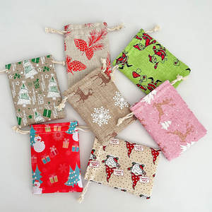 Vente chaude Noël Imprimé Lin Bundle Poche Recyclable Jute Cordon Sac D'emballage Cadeau Pour Enfants Sac De Bonbons - Product Image 4