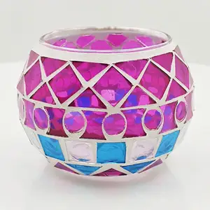 Mozaïek Polychromatisch Vierkante Sferische Glas Kaars Houder Thee Wax En Kolom Wax Container Voor Bar Decoratie