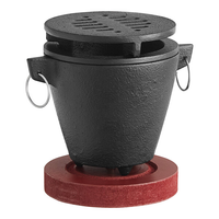Mini-gril Hibachi en fonte pour intérieur, idéal pour les S'mores et les apéritifs, mini-rôtissoire portable Hibachi avec base en bois