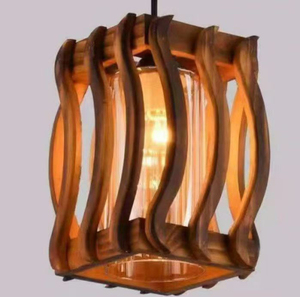 Moderna sala da pranzo interna minimalista lampada a sospensione calda bianca quadrata in legno e vetro decorazione rustica (1200) - Product Image 3