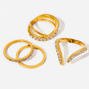 <b>Gold</b> <b>Ring</b> <b>Set</b> Geometric Cross Design Pave Setting Unisex Jewelry Gift - Product Image 1