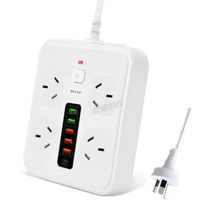 high quality electric socket 2M wire 10A 250V 3000W 4 outlets surge protector power strip AU standard with usb ports