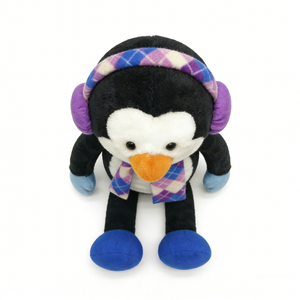 Juguete de Peluche de Pingüino Personalizado con Bufanda y Orejeras para Invierno, Pingüino de Peluche con Atuendo Invernal Morado y Azul para la Temporada de Frío - Product Image 3