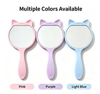 Cermin Rias Genggam Bulat Kompak Motif Kucing Lucu Plastik Kecil Mini untuk Anak Perempuan Perjalanan Touch Up Grosir Logo Kustom Hadiah