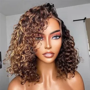 For Black Woman Natural Hair Package Luxury Curl Hot Selling Ombre 4X4 Lace Closure 3 Tones Colour Short Bob Wig